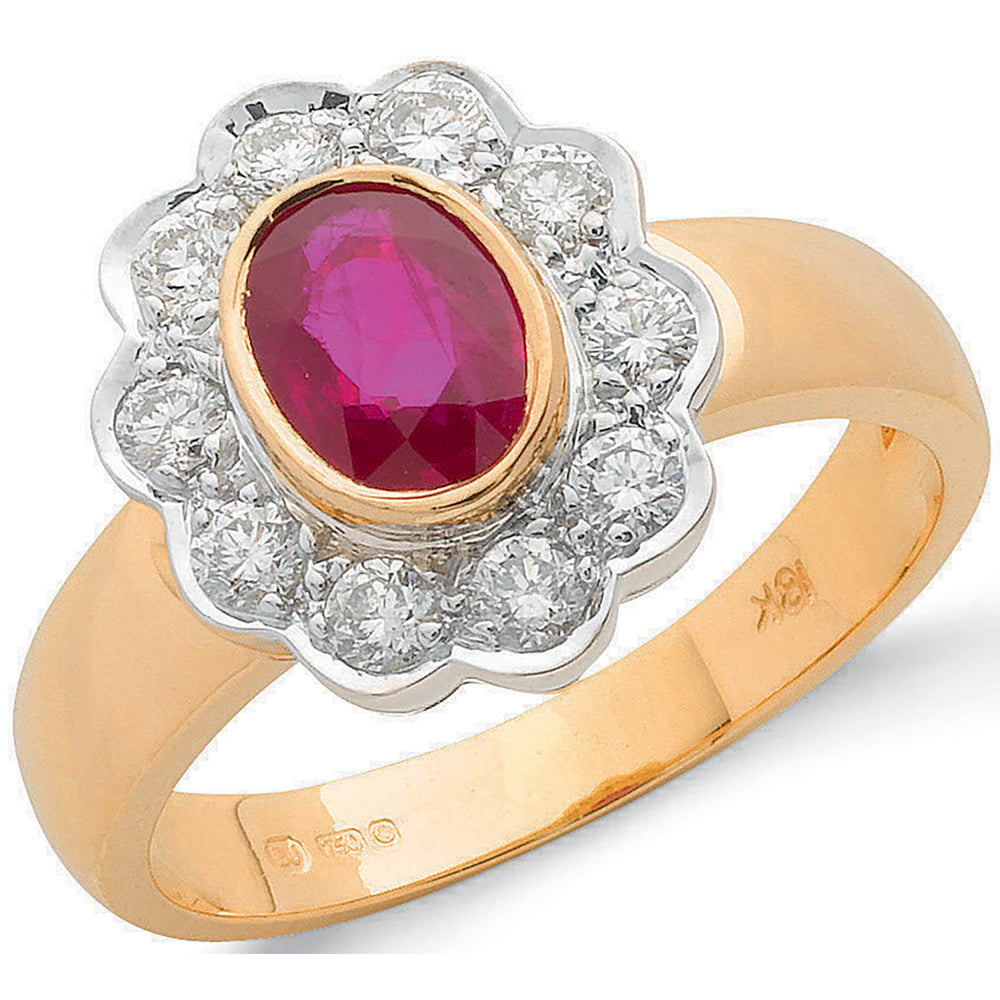 18ct Yellow Gold 0.40ct Diamond & Ruby Cluster Ring