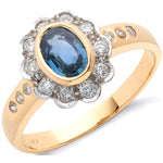 18ct Yellow Gold 0.36ct Diamond & 0.90ct Blue Sapphire Cluster Ring