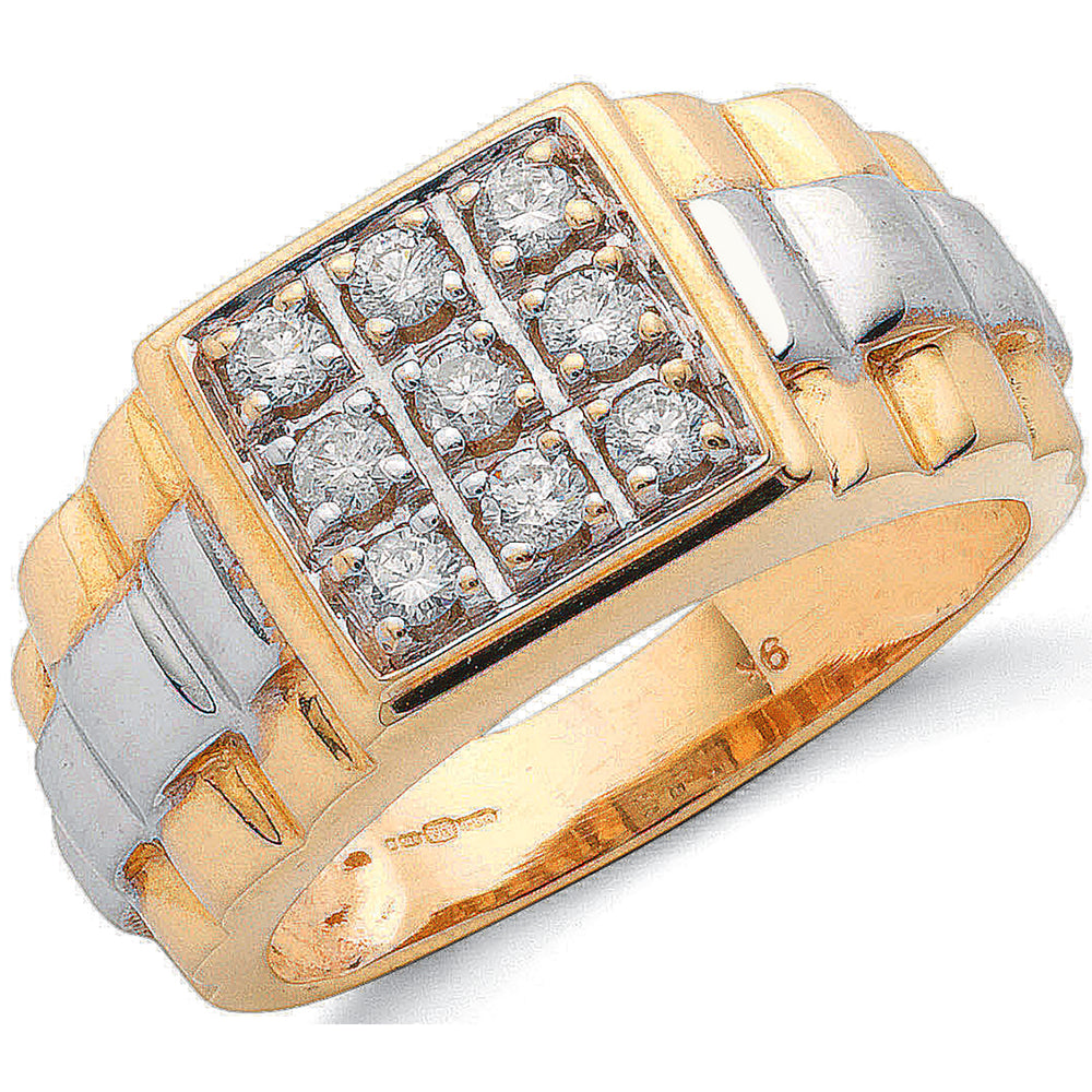 9ct Yellow Gold 0.50ct 9 Stone Gents Diamond Ring