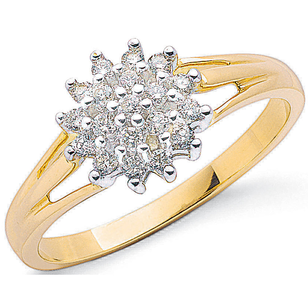 9ct Yellow Gold 0.25ctw Diamond Cluster Ring