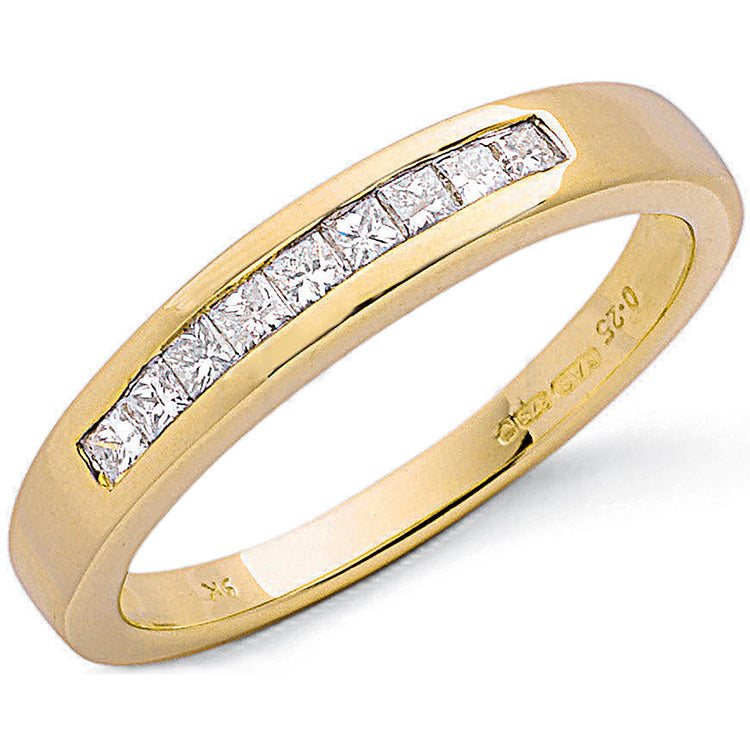 9ct Yellow Gold 0.25ct Princess Cut Diamond Eternity Ring
