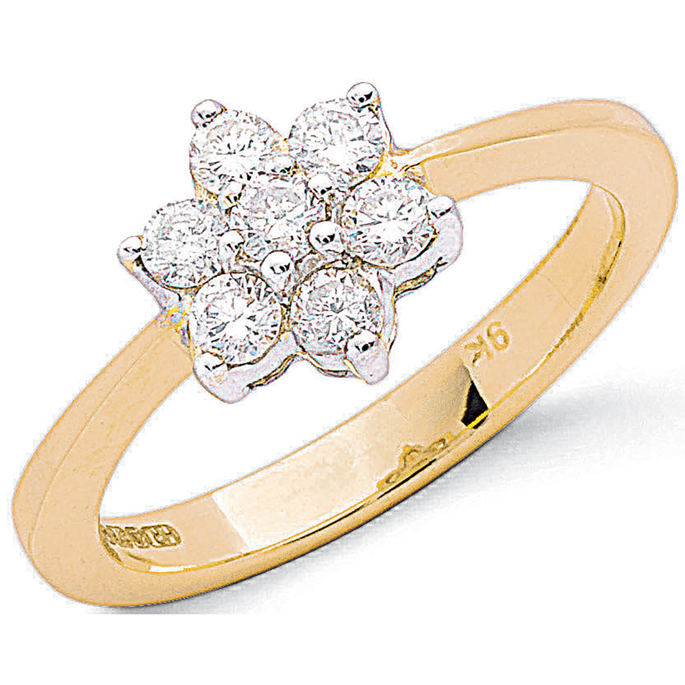 9ct Yellow Gold 0.50ctw Diamond Flower / Cluster Ring