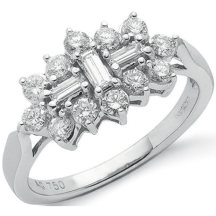 18ct White Gold D.1.00ctw Diamond Boat/Cluster Ring