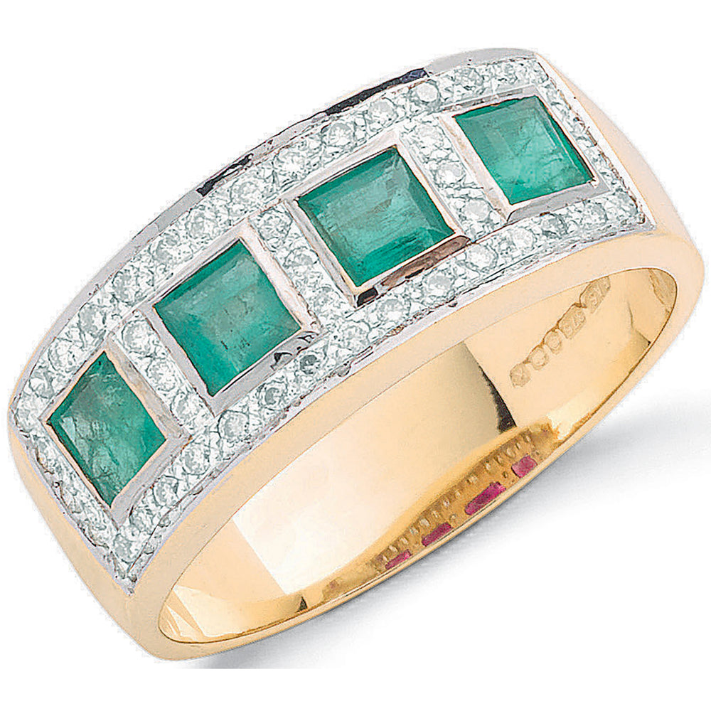 9ct Yellow Gold 0.22ct Diamond & 0.80ct Emerald Eternity Ring