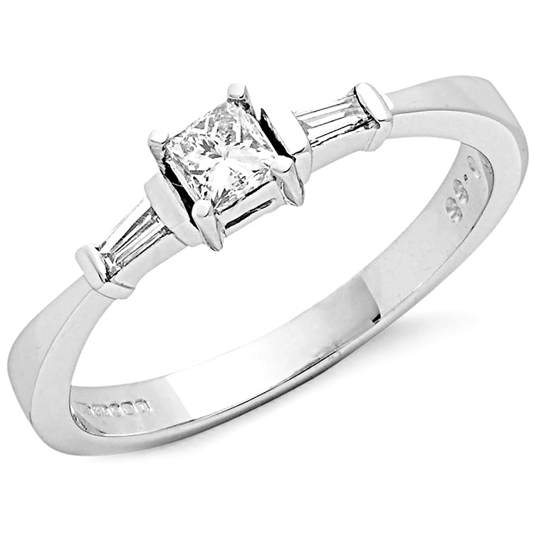 9ct White Gold 0.33ct Princess Cut & Baguette Diamond Engagement Ring