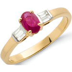 9ct Yellow Gold Baguette Cut 0.11ct Diamond & 0.60ct Ruby Ring