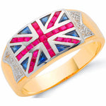 9ct Yellow Gold 0.06ct Diamond 1.48ct Blue Sapphire &1.54ct Ruby Union Jack Ring