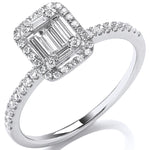 18ct White Gold 0.50ct Baguette & Brilliant Cut Diamonds Rectangle Halo Ring