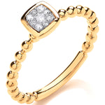 9ct Yellow Gold 0.10ct Beaded Shank Square top Ring