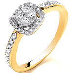 18ct Yellow Gold Square Halo Style 0.32ct Diamond Ring