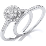 18ct White Gold Round Cluster Halo 0.50ctw & Band Diamond Set Rings