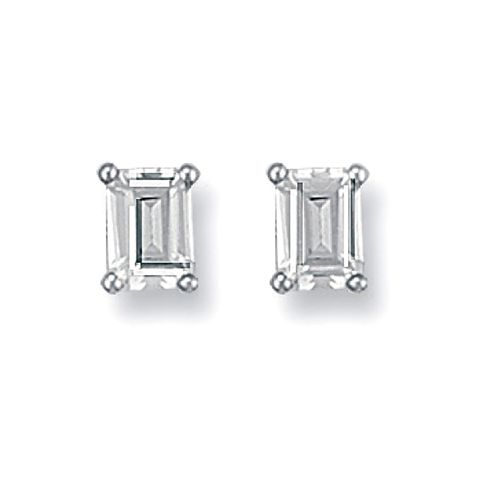 9ct White Gold Emerald Cut Emerald Cut Stud Earrings