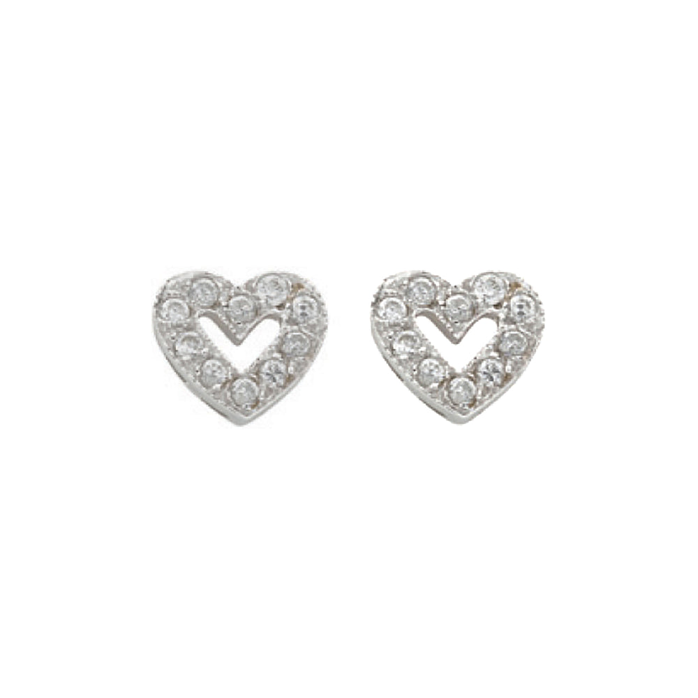 9ct White Gold Cubic Zirconia Heart Stud Earrings