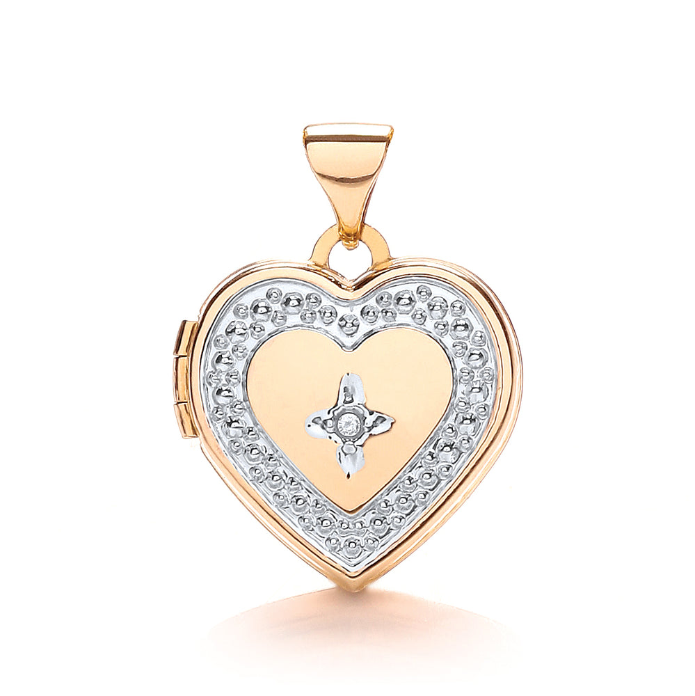 9ct Yellow & White Gold Heart Shape Locket with Diamond