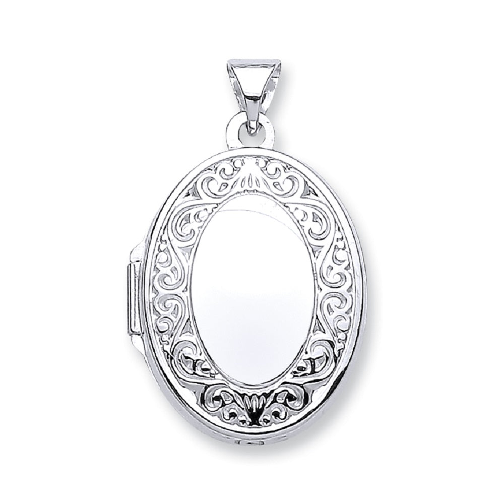 9ct White Gold Oval Shape Locket with edge design