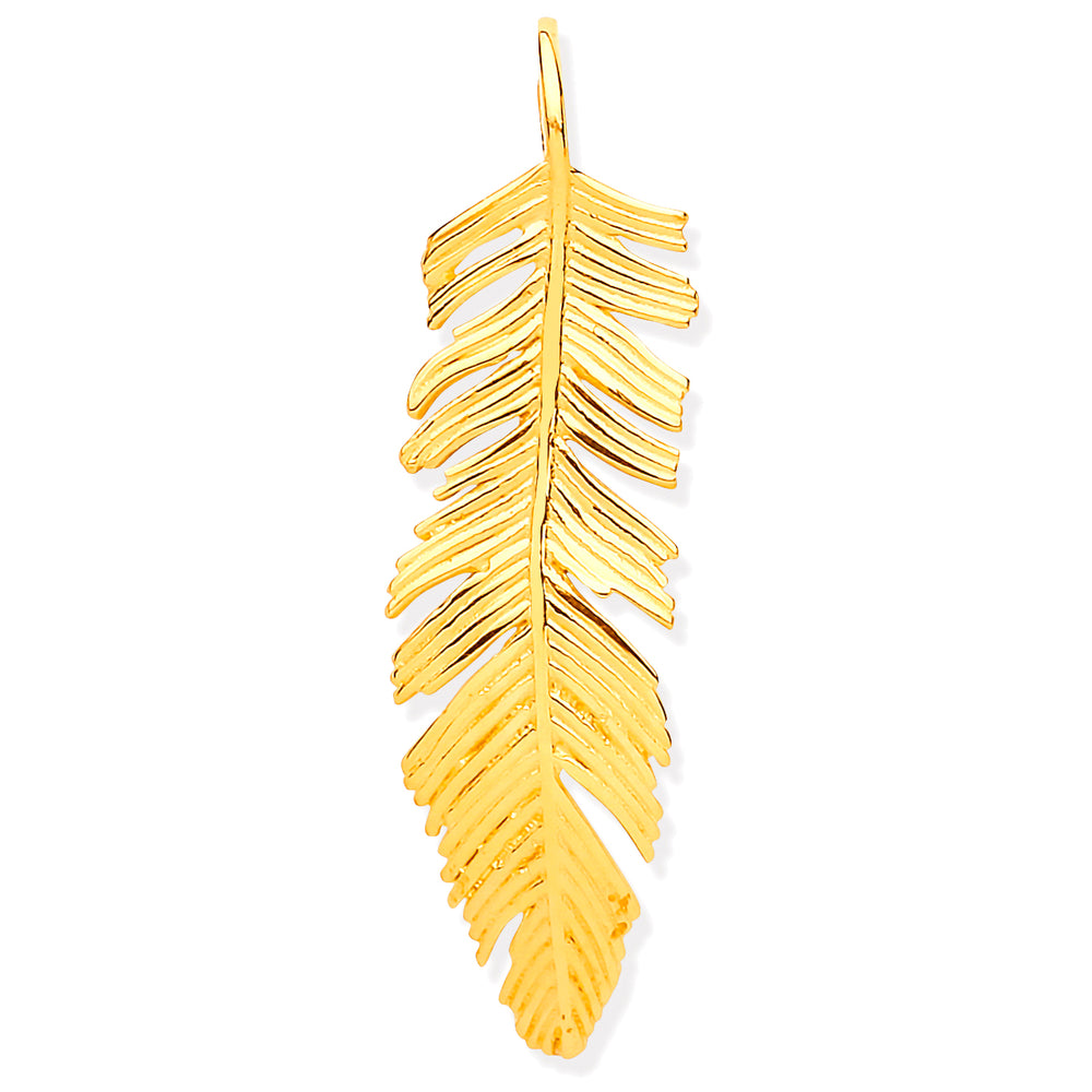 9ct Yellow Gold Feather Leaf Large Pendant