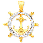 Y & W/G Anchor In Ship Wheel Pendant