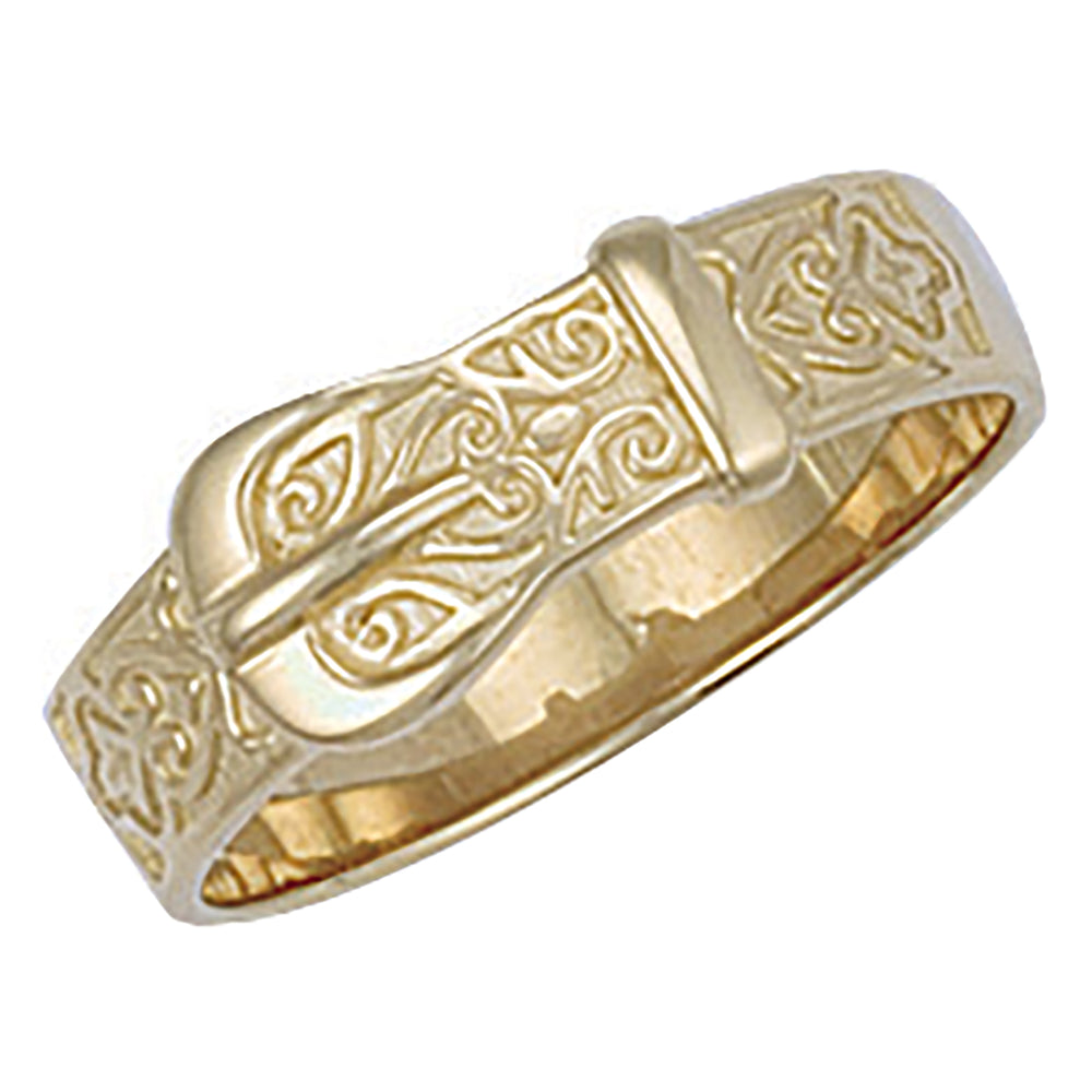 9ct Yellow Gold Patterned Buckle Ring