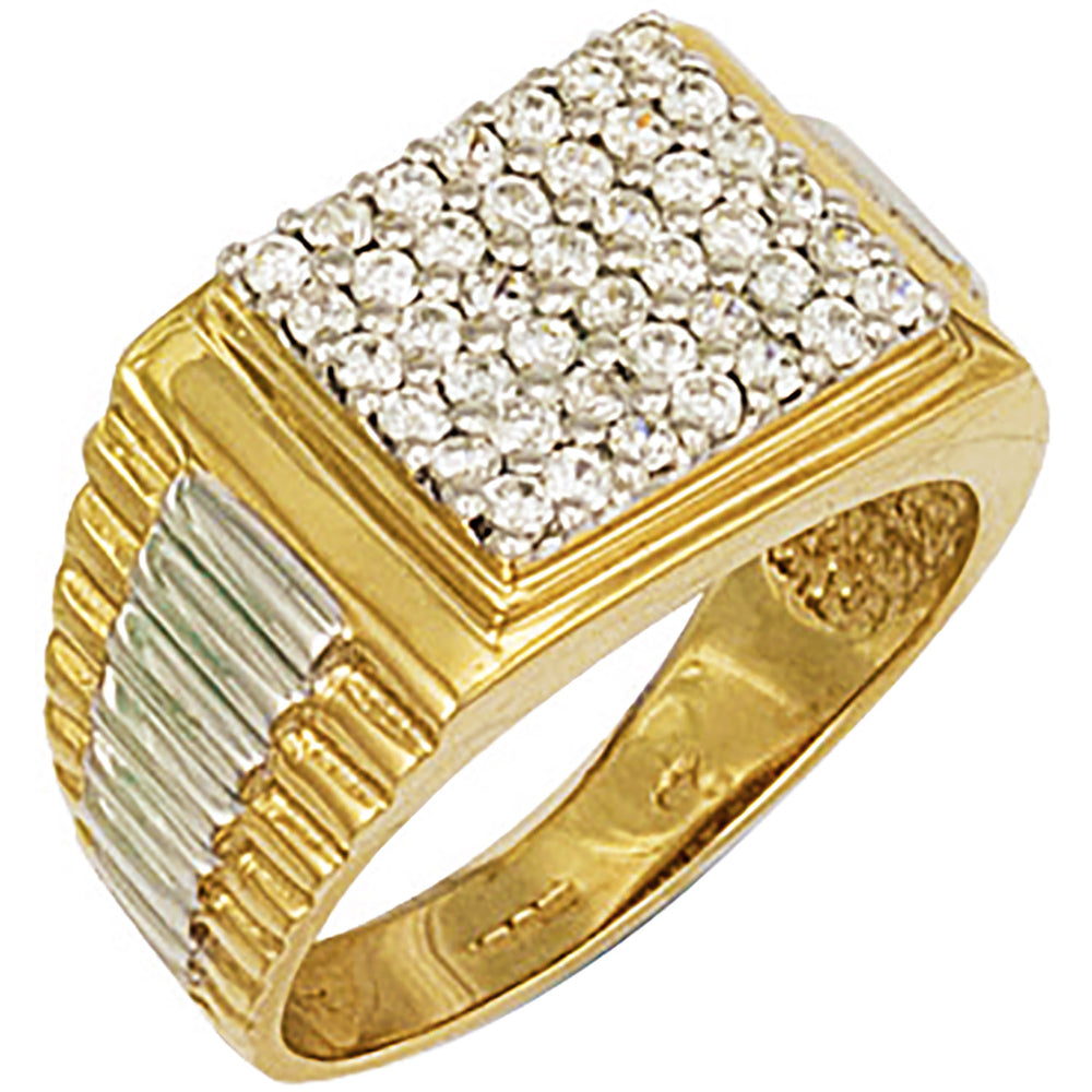 9ct Yellow Gold Square Top Gents Rolex Cz Ring