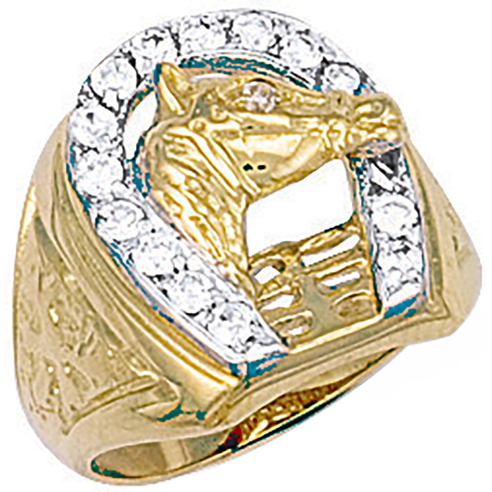 9ct Yellow Gold Horse Shoe & Head Cubic Zirconia Ring
