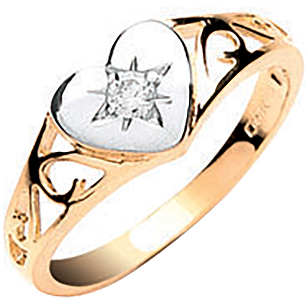 9ct Yellow Gold Baby Cubic Zirconia Heart Signet Ring