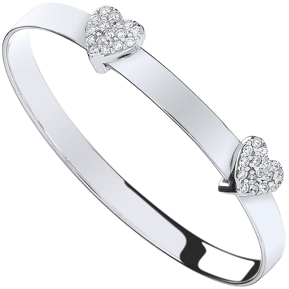Silver Cubic Zirconia Heart Baby Expandable Bangle