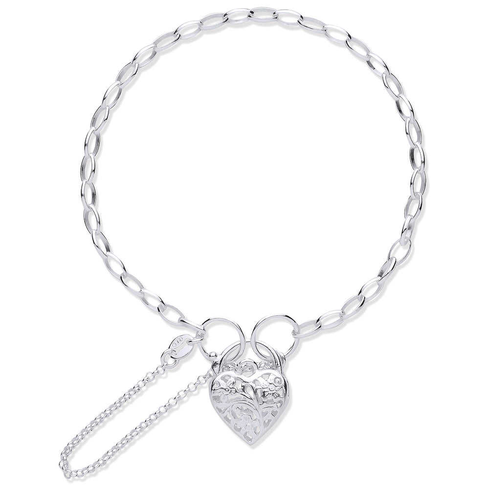 Silver Padlock Charm Open Link Bracelet