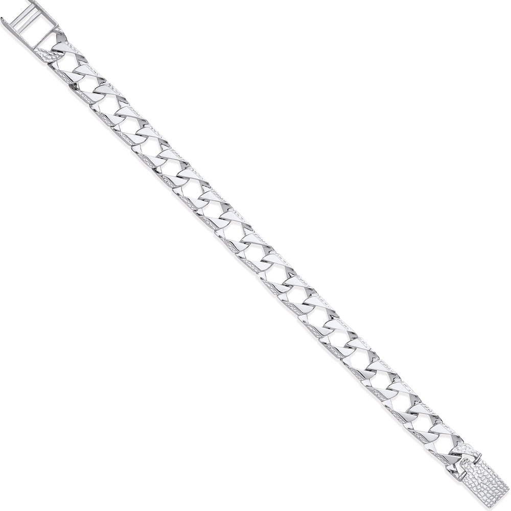 Silver Square Curb Ribbed Edge Link Gents Bracelet