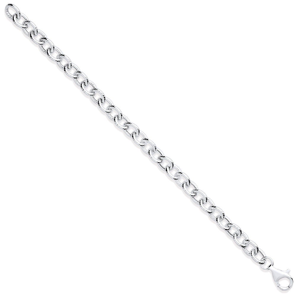 Silver Rolo Ribbed Edge Link Ladies Bracelet