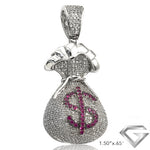 10K White Gold 0.65ctw Diamond And Syntheric Ruby Money Bag Pendant