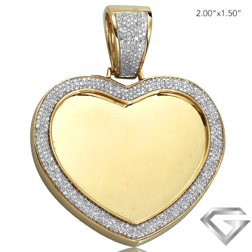 10K Yellow Gold 0.85ctw Diamond Micropave Heart Shaped Memorial Pendant(Picture / Photo Pendants)