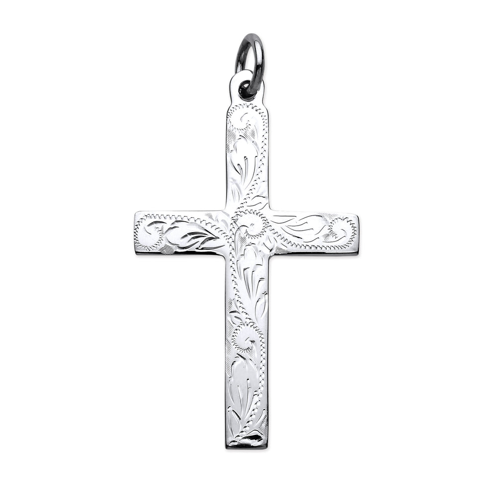 Silver Solid Large Cross with Design and Plain Back