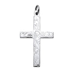 Silver Solid Large Cross with Design and Plain Back