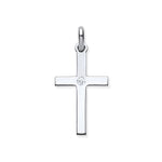 Silver Plain Solid Cross with Cubic Zirconia