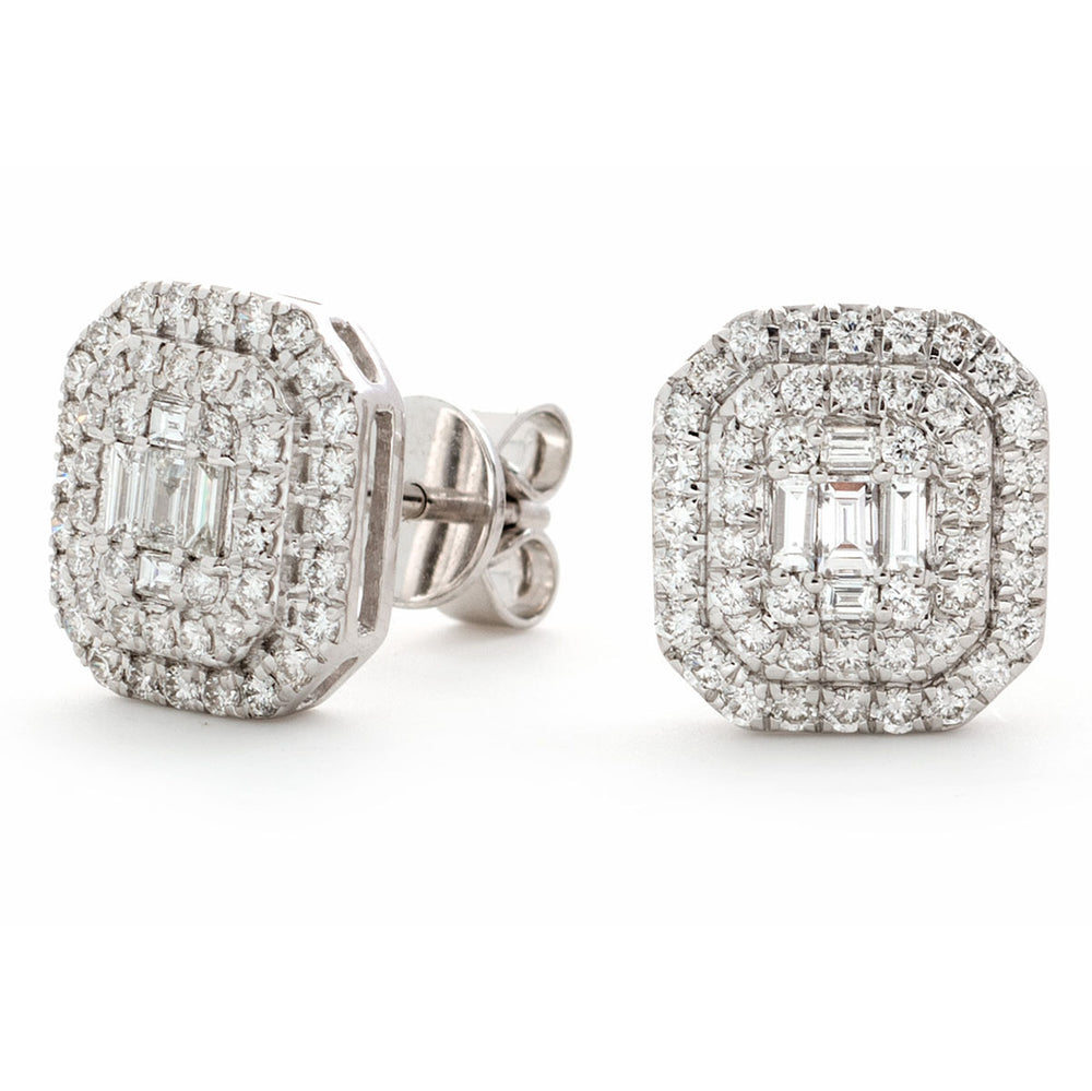 Cushion Shape Cluster Double Halo Studs 0.75ct