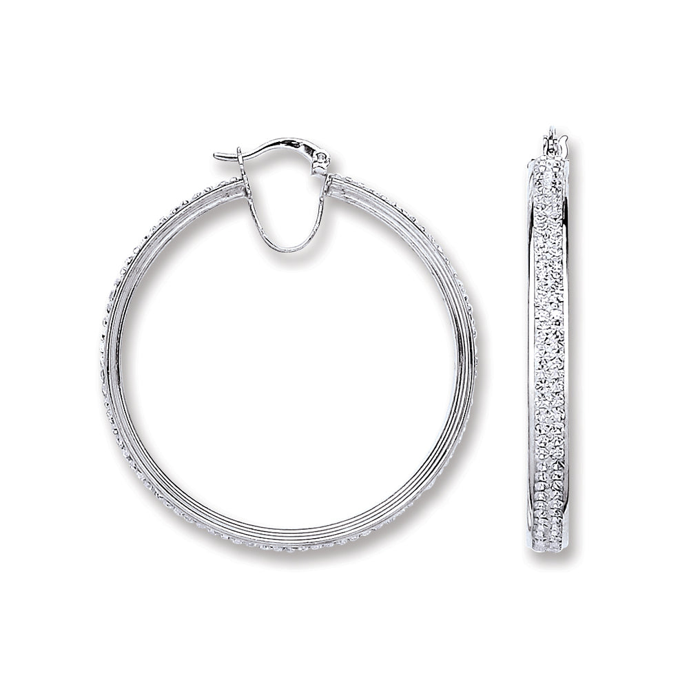 Silver Extra Large Hoop Crystal Earrings