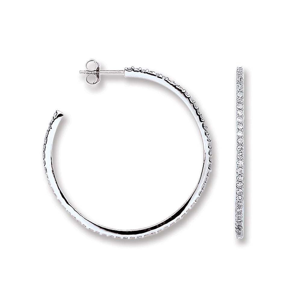 Silver Cubic Zirconia Round Hoop Earrings