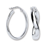 Silver Wavey Oval Tube Hoop Earrings