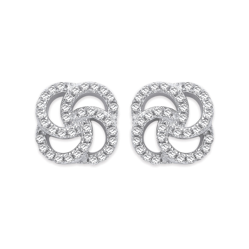 Silver Cubic Zirconia Swirl Stud Earrings