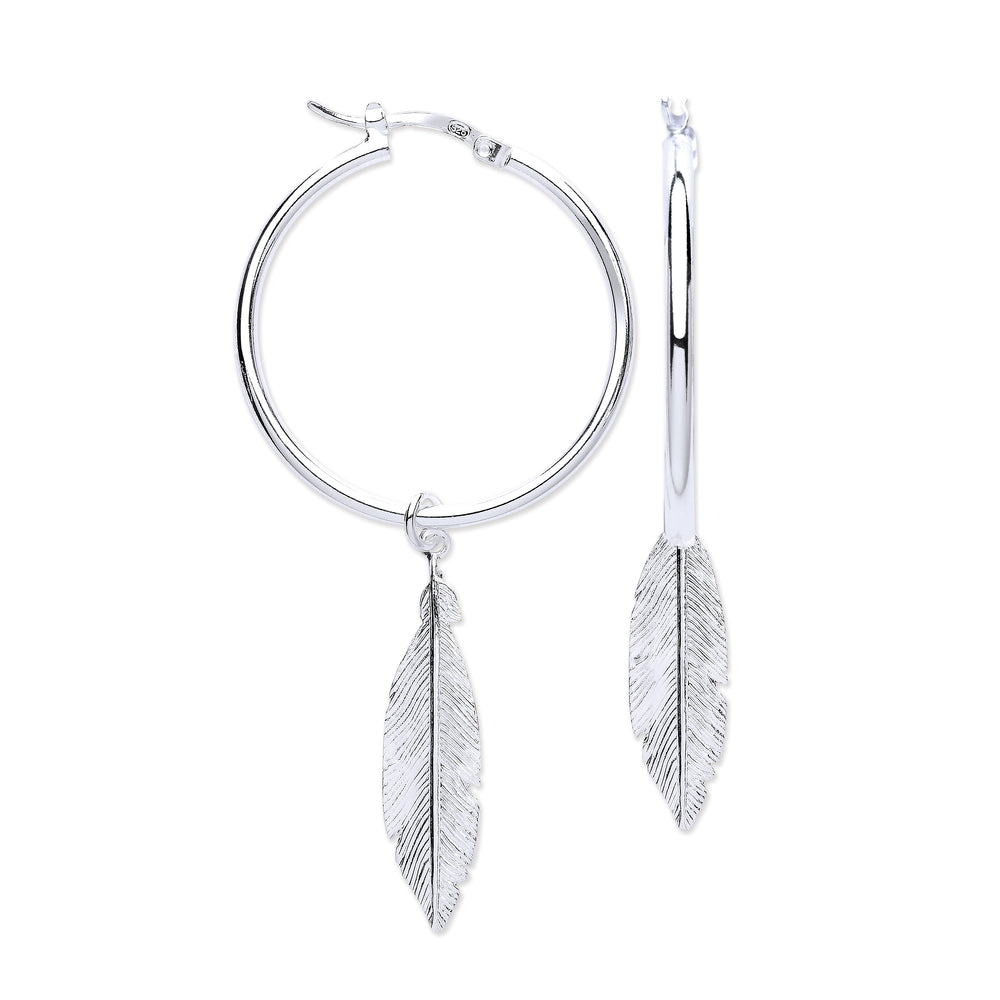 Silver Feather Hoop Earrings