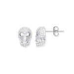 Silver Cubic Zirconia Skull Stud Earrings