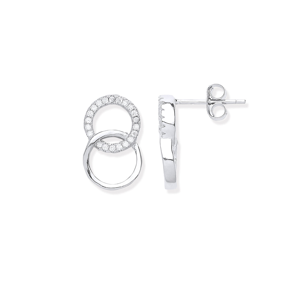 Silver Interlocking Circles Cubic Zirconia Stud Earrings
