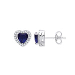 Silver Blue Cubic Zirconia Halo Heart Stud Earrings