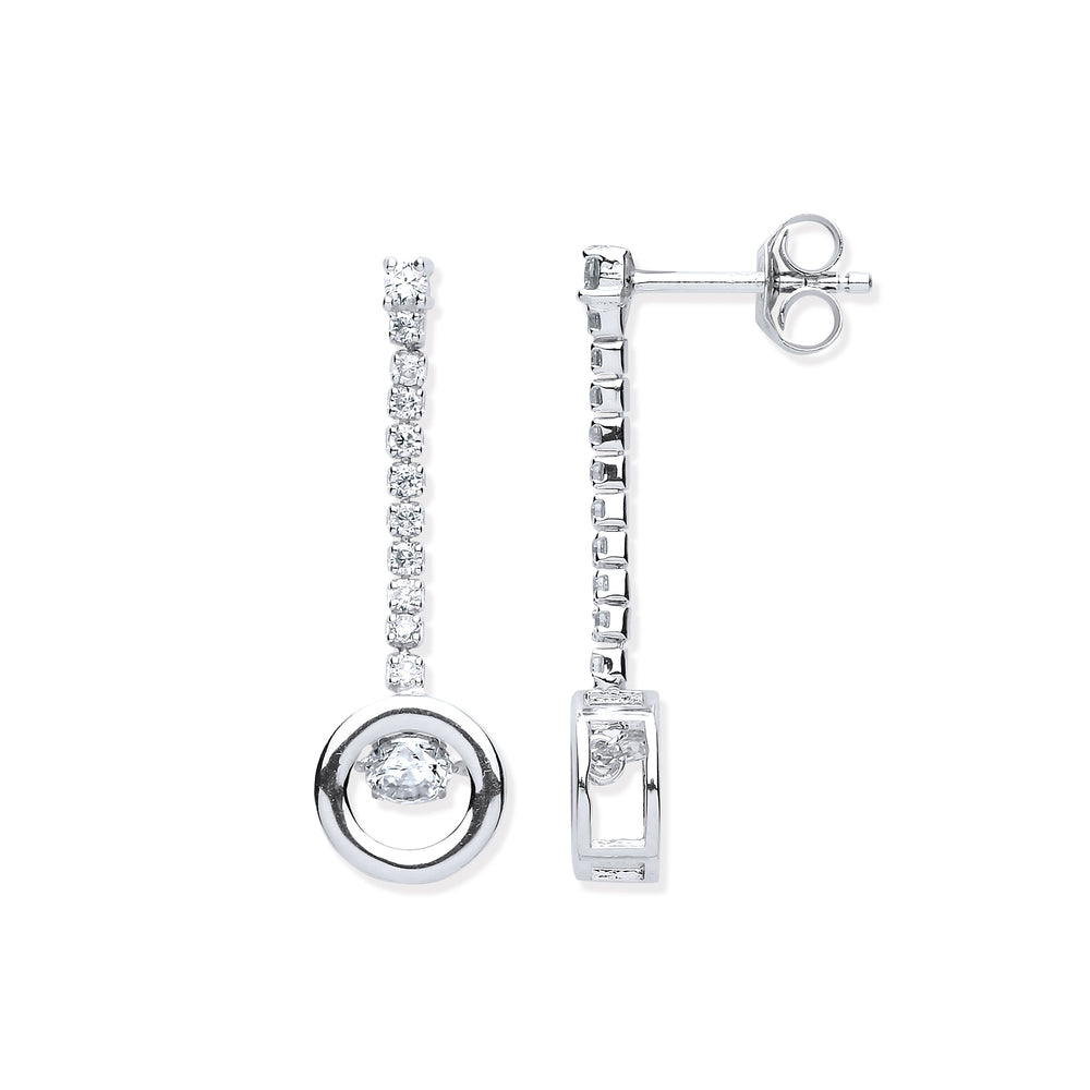 Silver Halo Style Moving Cubic Zirconia Two Row Drop Earrings