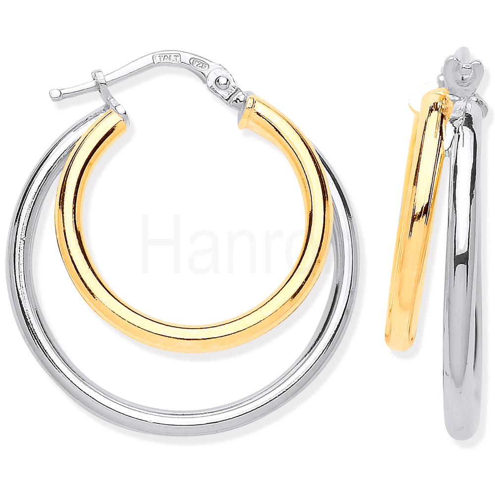 Silver & YG Plated Double Circle Polished Hoops