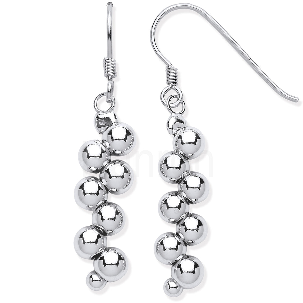Silver Cluster Bead Balls Drop Earrings