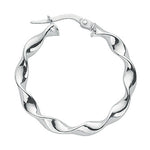 Silver Round Twist Hoop Earrings