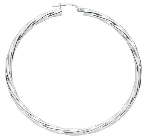 Silver Twisted Large Hoop Earrings