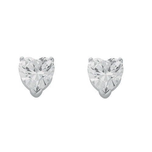 Silver Heart Cut Cubic Zirconia Stud Earrings