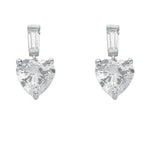 Silver Cubic Zirconia Heart Drop Stud Earrings